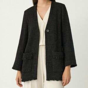 Rodebjer Maggie  Italian Waffle Knit Blazer Women S Black Quiet Luxury Career